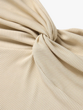 Beige Twist Front Ruffle Sleeve Ribbed Crop Top